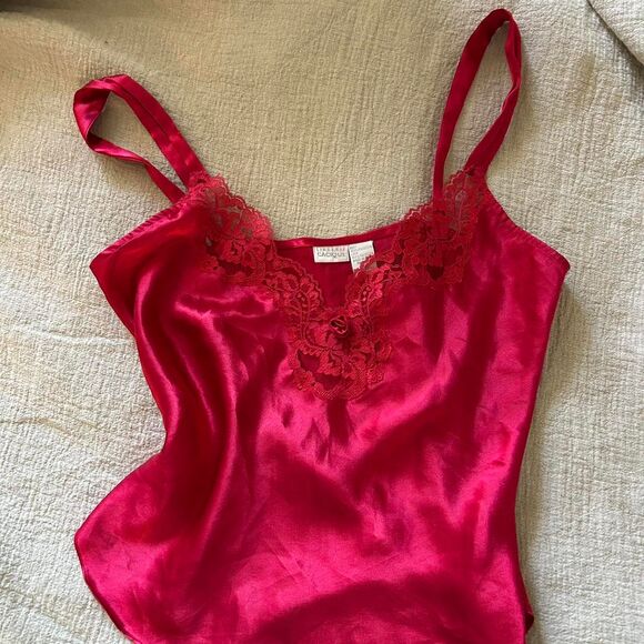 Cacique Coquette Red Lace Trimmed Cami Tank Top Satin Fairy Y2K - Picture 2 of 8